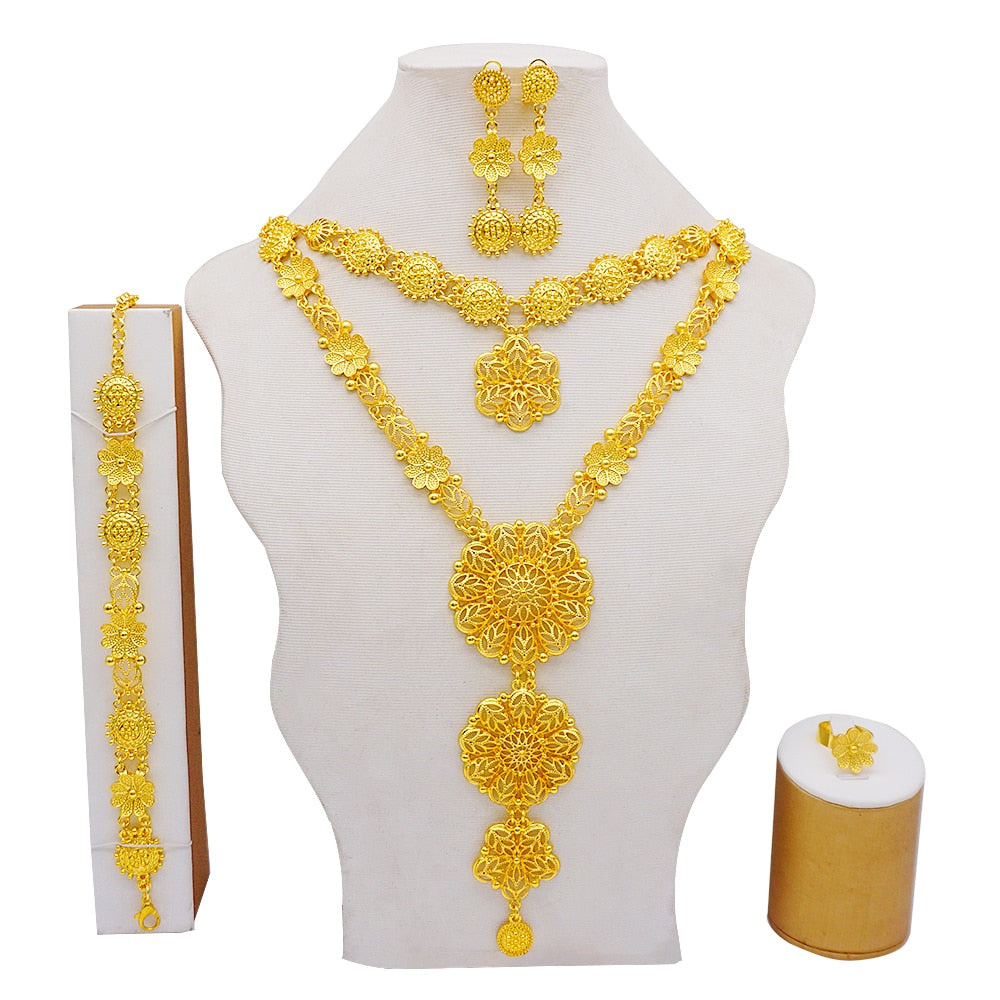 Dubai Jewelry Sets Gold Color Necklace &amp; Earring Set For Women African France Wedding Party Jewelery Ethiopia Bridal Gifts