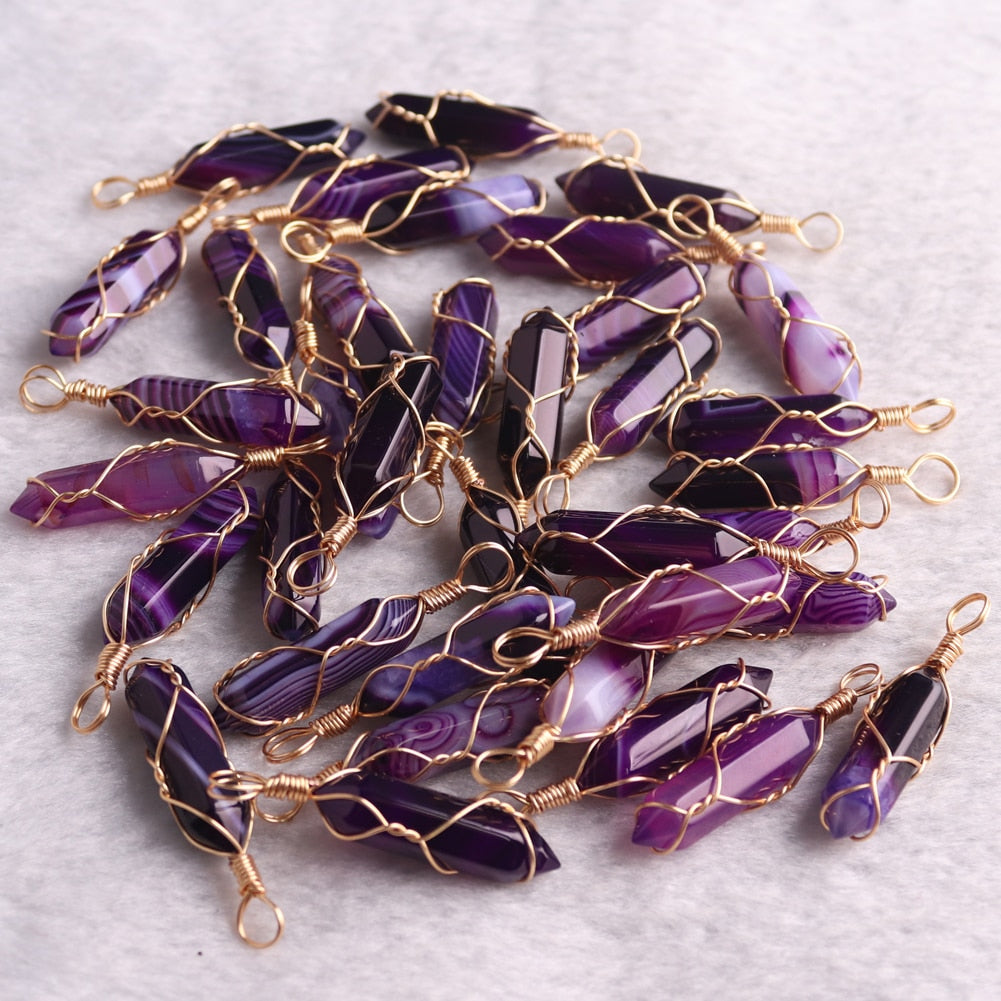 50PCS High Quality Crystal Hexagonal Pendants Fashion Jewelry Pendants Natural Amethysts Wire Winding Beads Healing Pendulum