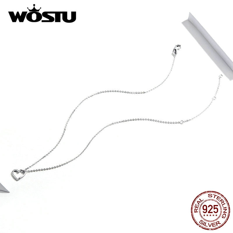 WOSTU 100% Real 925 Sterling Silver The Shape Of Love Heart Necklace Mean Love Forever For Women Making Fashion Jewelry CQN347