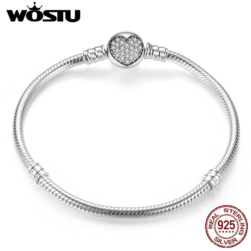 WOSTU 925 Sterling Silver Chain Bracelet Original Bangle For Women Fit Authentic Charms Beads Fashion Jewelry Making Bracelet