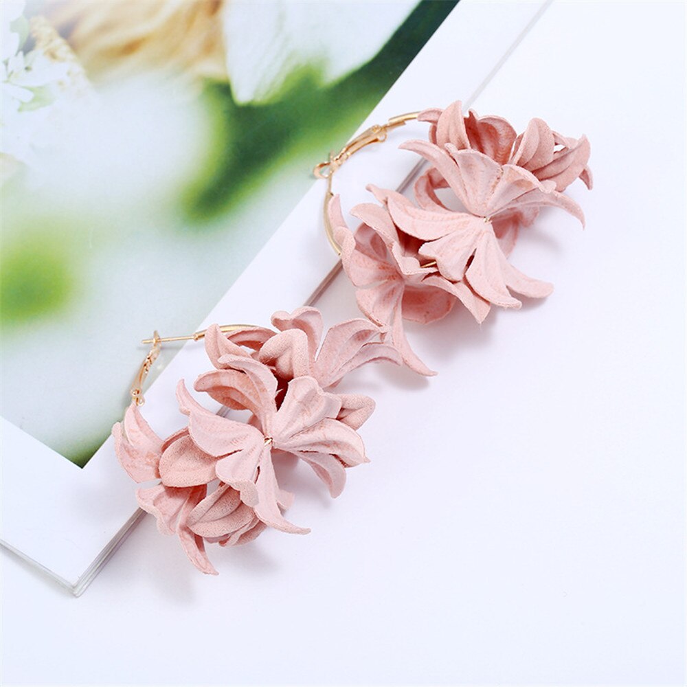 Fashion Fabric Flower Drop Earrings For Women Statement Colorful Petal Circle Big Fancy Earring Jewelry