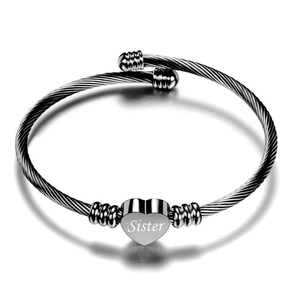 Customize Mom Gift Heart Charm Bracelets New Stainless Steel Cuff Jewelry Bracelet Bangle For Friends Family Drop Shipping