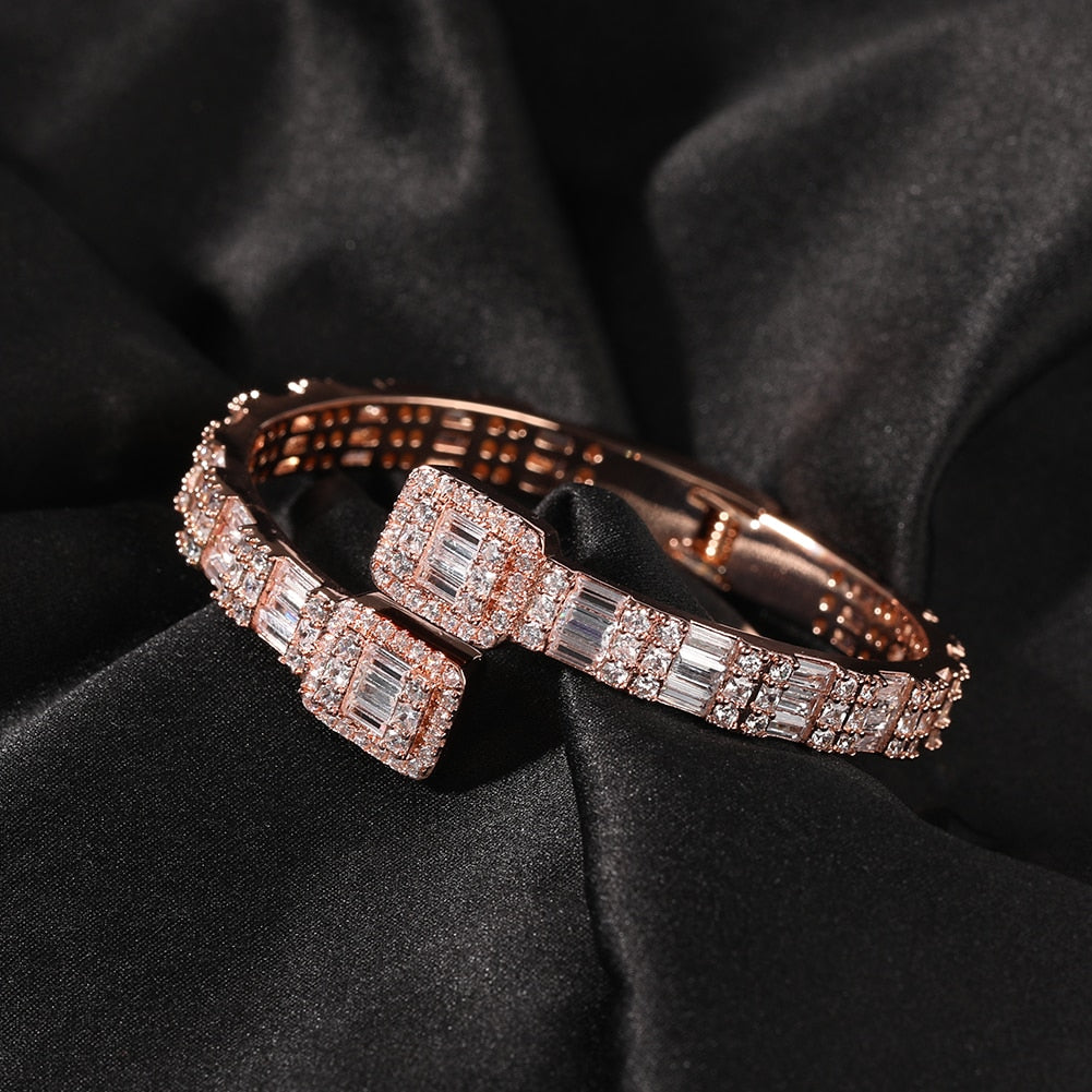 THE BLING KING CZ Custom Opened Square Zircon Baguette Iced Out Adjustable Bracelet  For Men Luxury  Drop Shipping