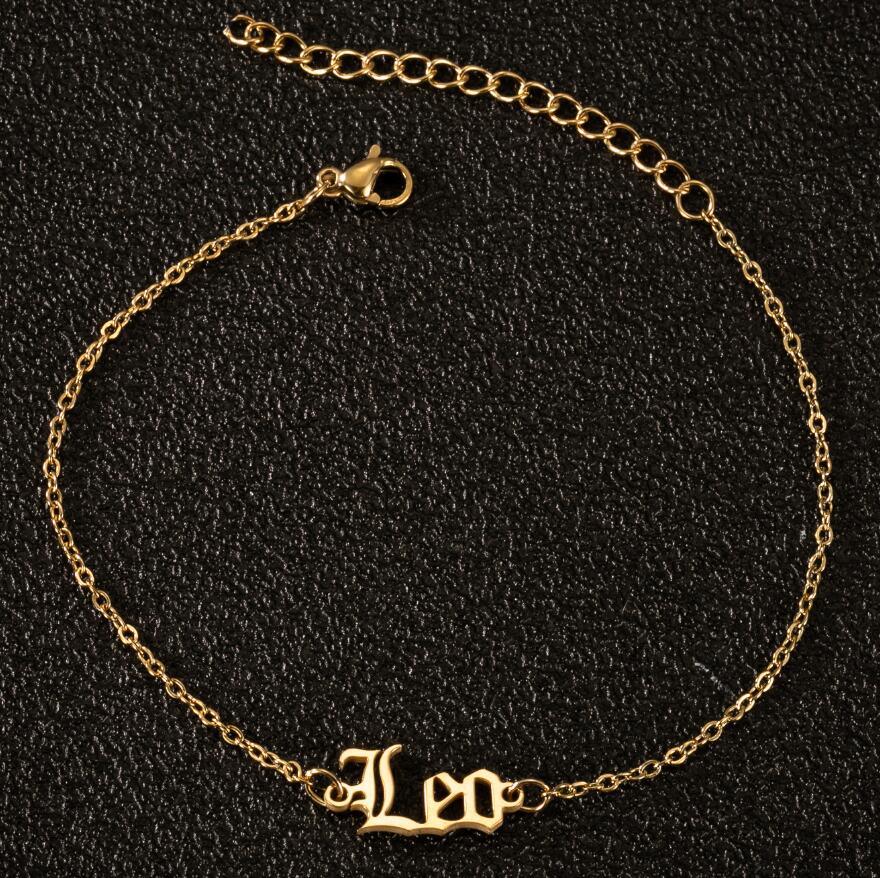 Zodiac Sign Letter Ankle Bracelet Women Boho Jewelry Horoscope Constellation Taurus Anklets Stainless Steel Foot Jewelry Leg