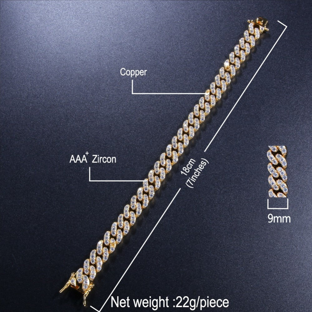 UWIN 9mm Cubic Zirconia Cuban Link Bracelets For Men Women Fashion Hiphop Gold Silver Color Bling Bracelet Jewelry Drop shipping