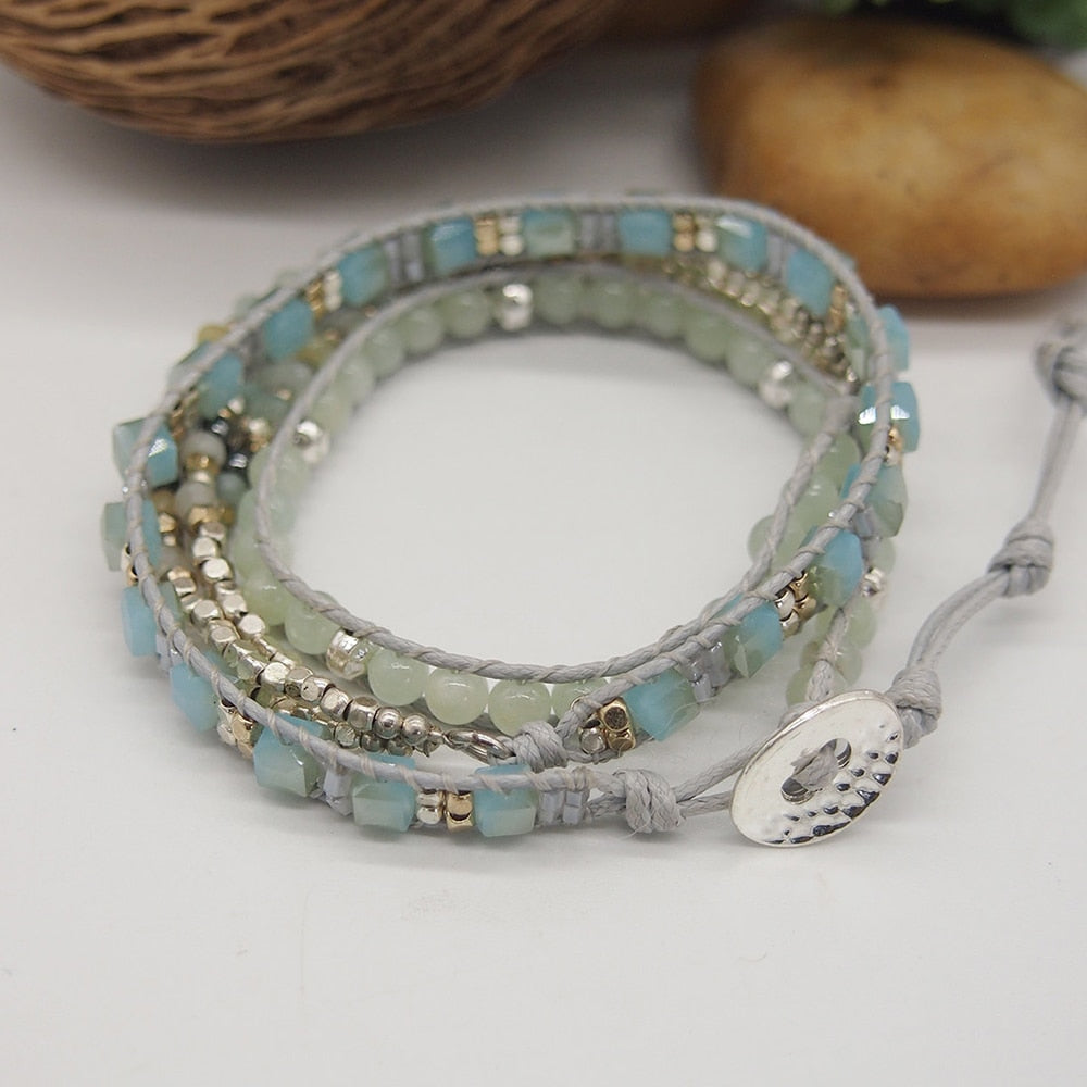 Amazonite Triple Wrap Bracelet Bohemian Beadwork Bracelet Gift for Mom