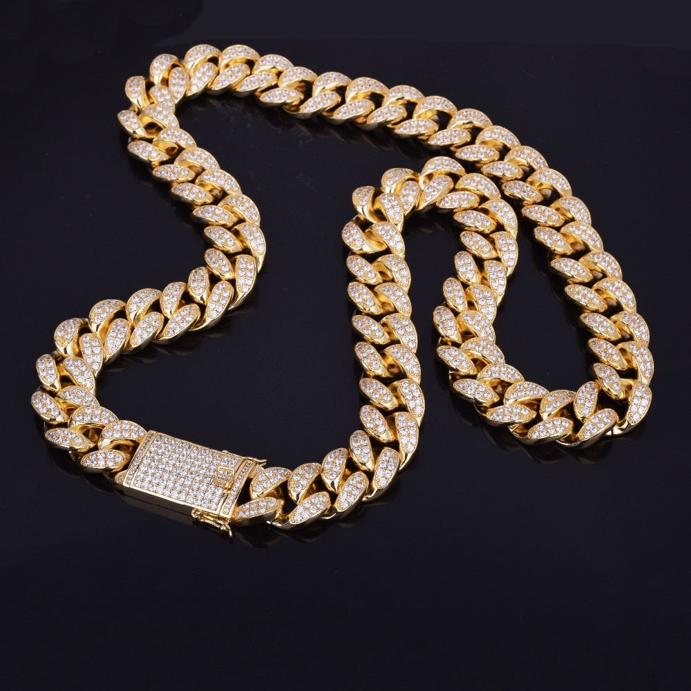 Bubble Letter Miami Cuban Link Chain for Men&#39;s Necklace Choker Bling Hip Hop Jewelry Real Gold Plated Charms Free Shipping