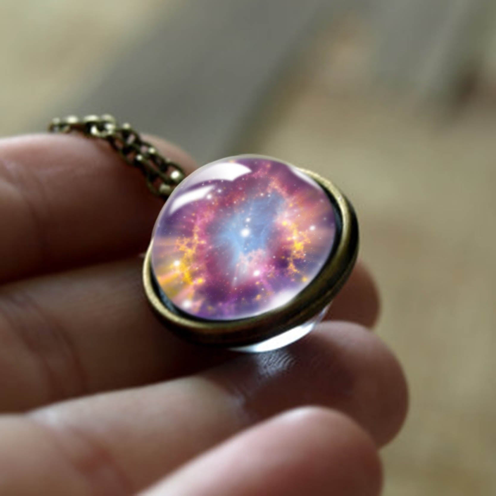 2020 New Nebula Galaxy Double Sided Pendant Necklace Universe Planet Jewelry Glass Art Picture Handmade Statement Necklace