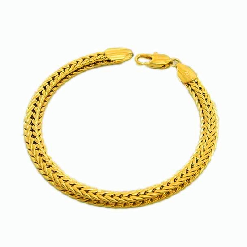 wholesale Pure Gold Color 6.5MM Width Bracelet For Men 20CM.Fashion Original Gold Plated Women men&#39;s Jewelry Bracelet