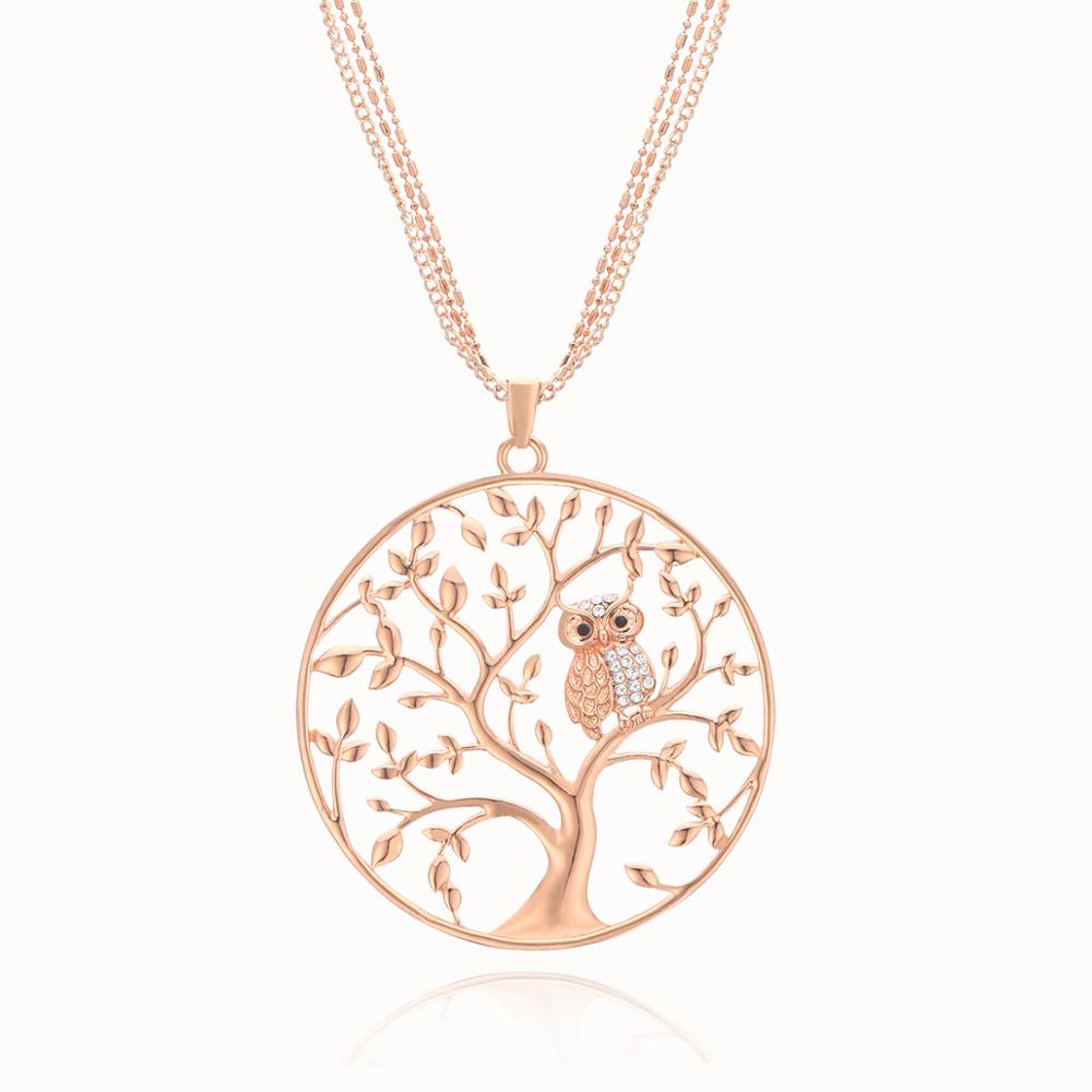 Gold Silvery Owl Necklaces for Women female Statement Jewelry Gift Big Tree Of Life Pendant Layered Chain Long Necklace 2020