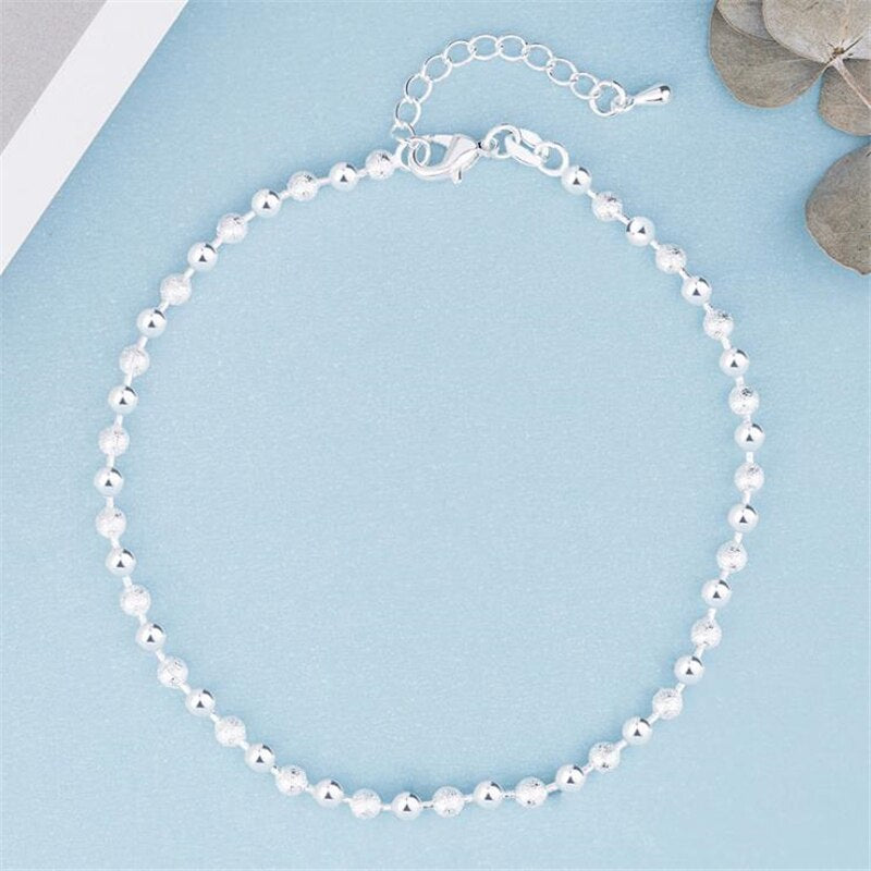 KOFSAC Summer Fashion 925 Sterling Silver Anklets For Women Beach Party Beads Ankle Chain Bracelet Foot Jewelry Girl Best Gifts