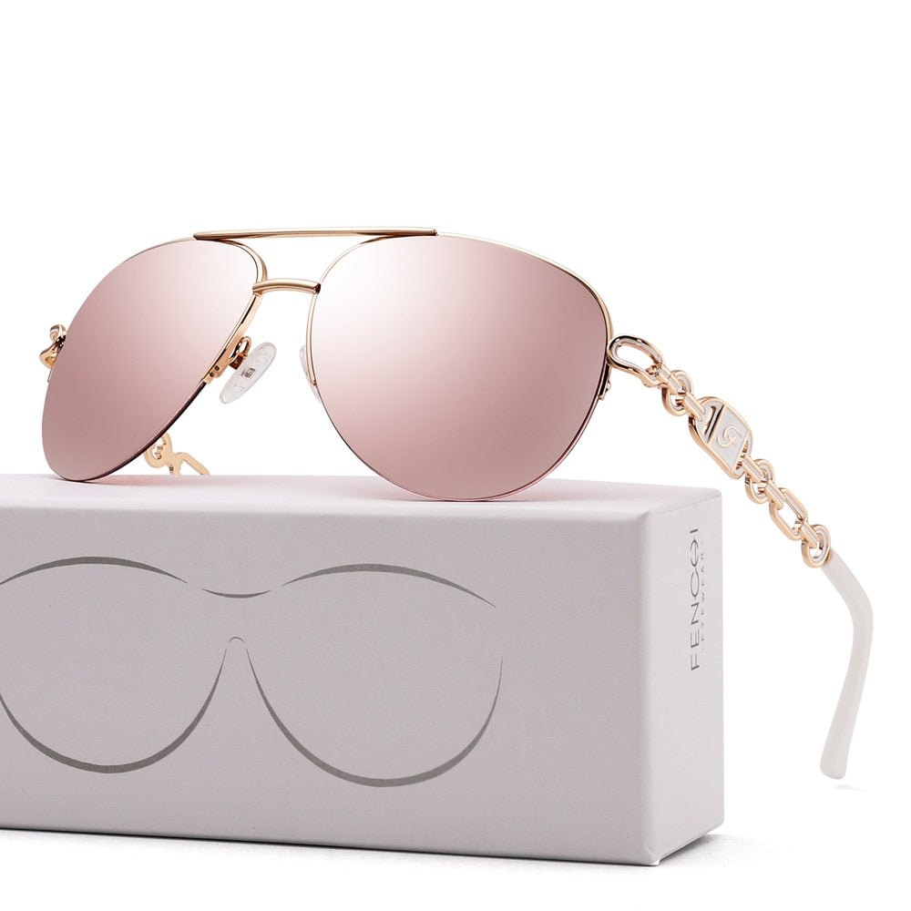 FENCHI Pink Sunglasses Women 2021 Pilot Vintage Female Sun Gasses UV 400 White Shades Zonnebril Dames Oculos Feminino De Sol