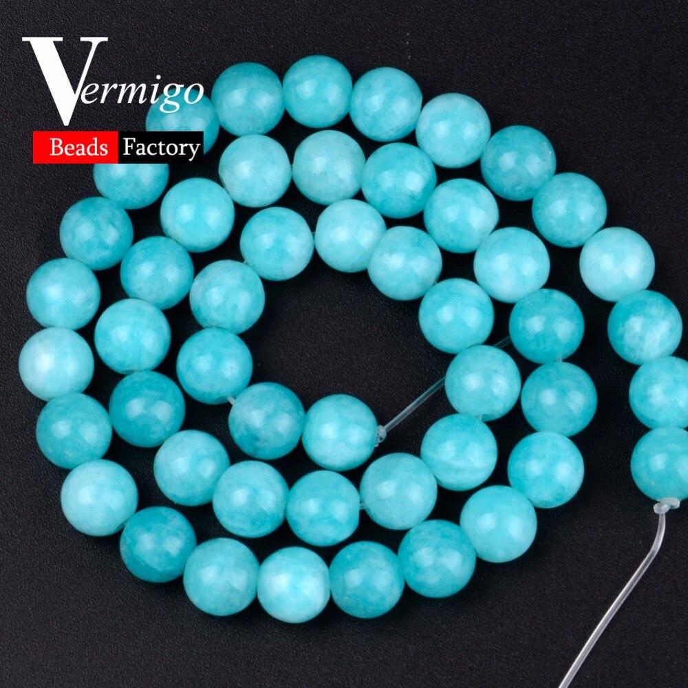Natural Stone Beads Amazonite Round Loose Beads For Needlework Jewelry Making 6 8 10mm Diy Bracelet Necklace Accessories 15"
