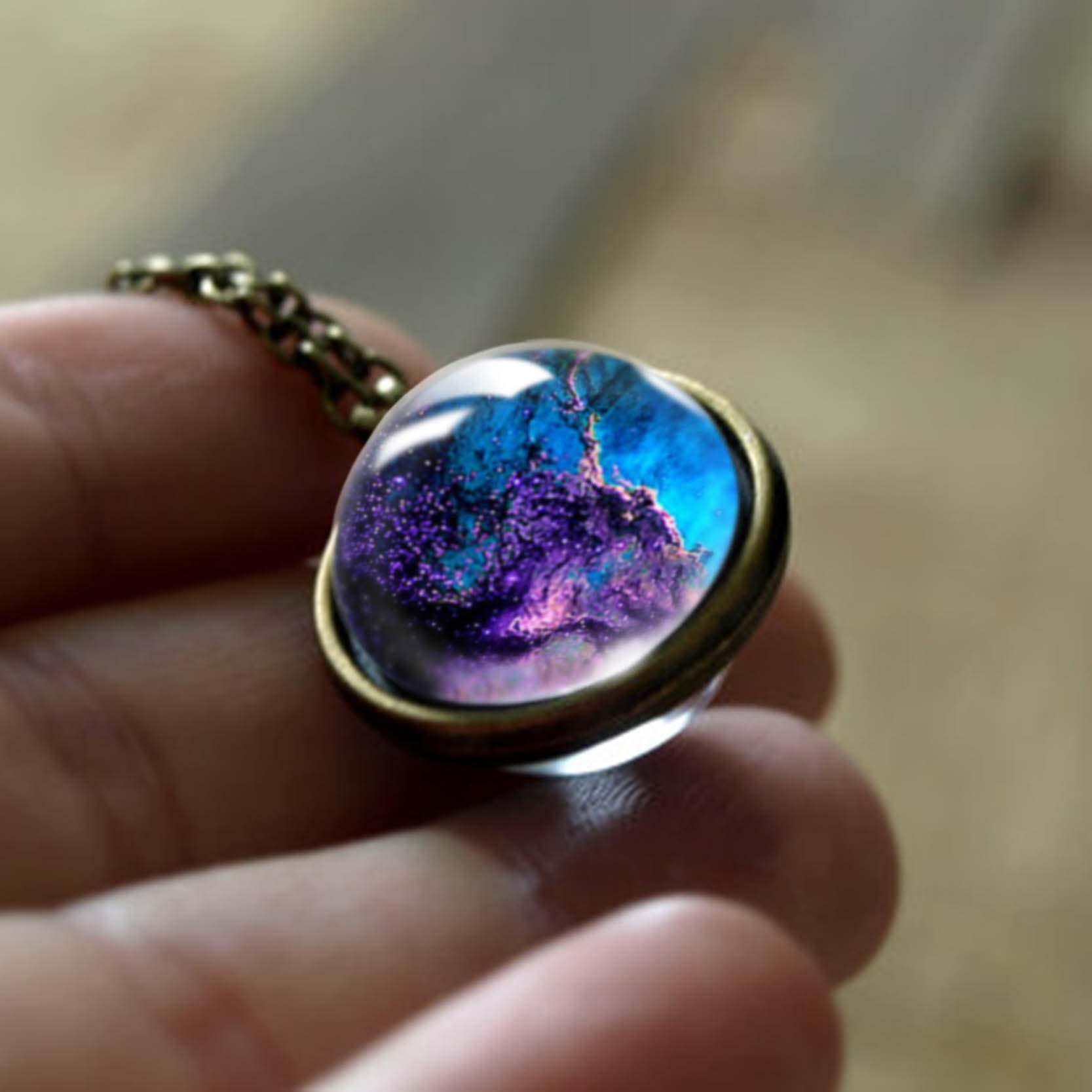 2020 New Nebula Galaxy Double Sided Pendant Necklace Universe Planet Jewelry Glass Art Picture Handmade Statement Necklace