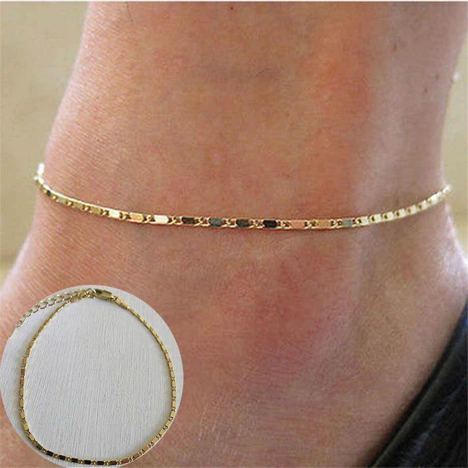 Simple Woman Anklets Casual/Sporty Gold Silver Color Chain Women Ankle Bracelet Jewelry