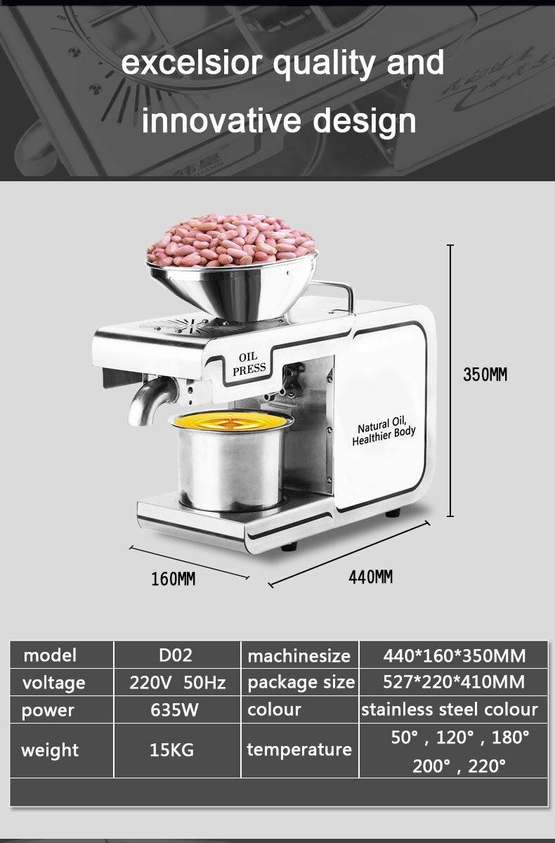 110/220V Stainless steel Household Commercial Oil Press machine , Cold press Linseed oil extrator presser Oil machine marker