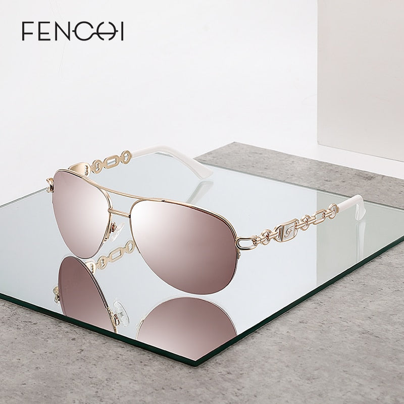 FENCHI Pink Sunglasses Women 2021 Pilot Vintage Female Sun Gasses UV 400 White Shades Zonnebril Dames Oculos Feminino De Sol