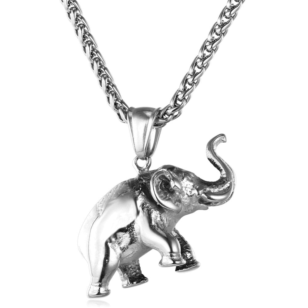 U7 Stainless Steel Gold Color Trendy Elephant Charm Pendant Necklace for Man Thick Chain Animal Lucky Jewelry Gift P755