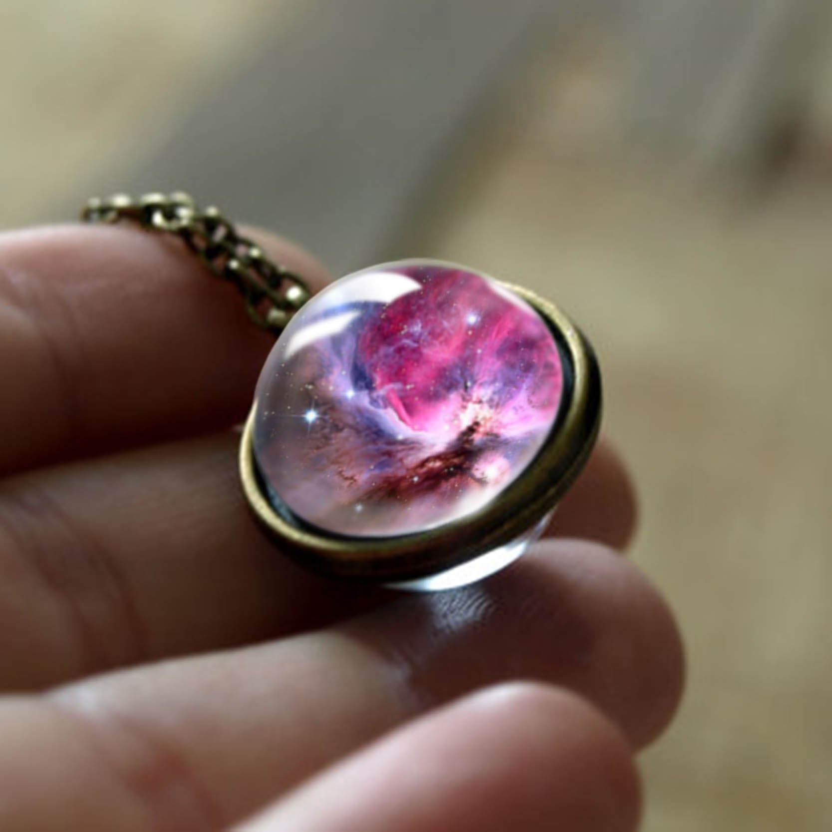 2020 New Nebula Galaxy Double Sided Pendant Necklace Universe Planet Jewelry Glass Art Picture Handmade Statement Necklace