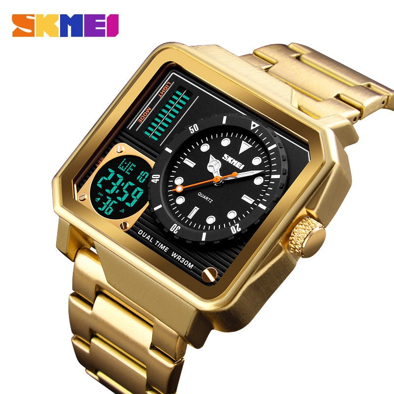 SKMEI Digital/Quartz Watch Men Stainless Steel Strap Wristwatches Double Time Display Male Clock Watches Relogio Masculino 1392