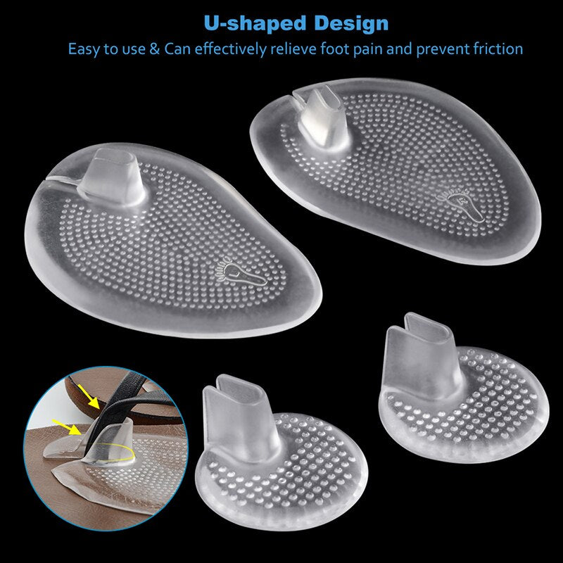 2 Pairs Invisible Flip Flop Sandal Forefoot Pad Silicone Slip Resistant Half Yard Heel Pad Toe Separator Pad Massage Insert