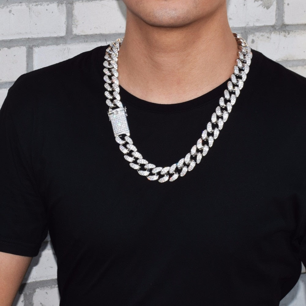 Bubble Letter Miami Cuban Link Chain for Men&#39;s Necklace Choker Bling Hip Hop Jewelry Real Gold Plated Charms Free Shipping