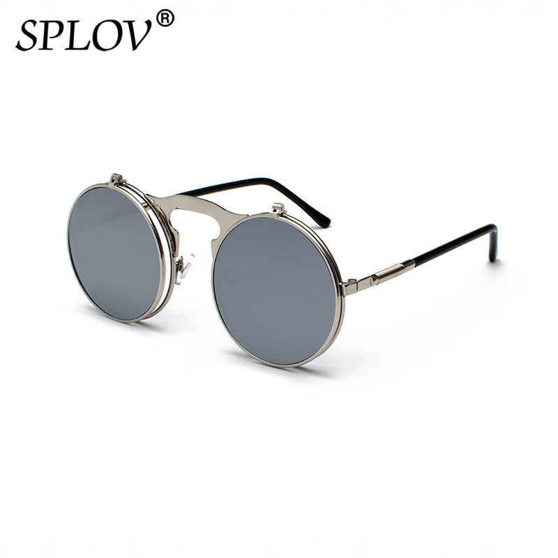 Vintage Steampunk Flip Sunglasses Retro Round Metal Sun Glasses for Men and Women Brand Designer Circle Oculos