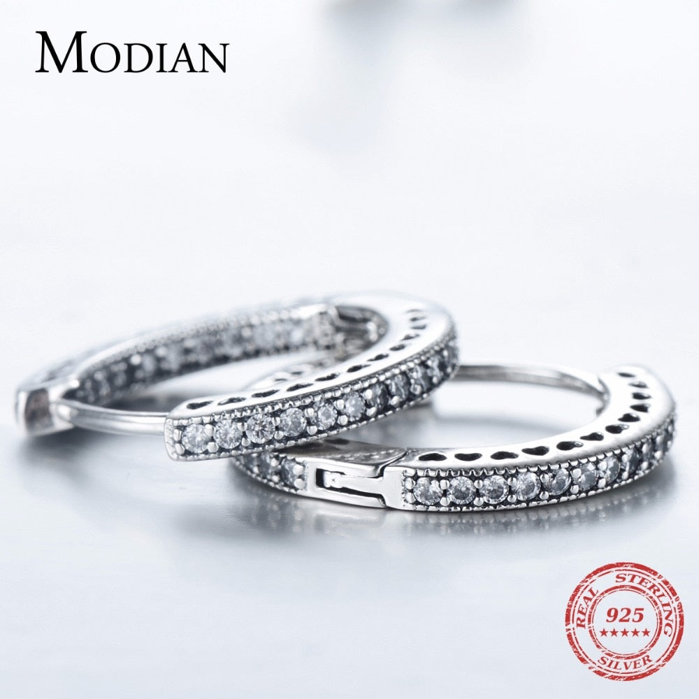 Modian Real 925 Sterling Silver Classic Full Hearts Hoop Earrings Luxury Cubic Zirconia Fashion Jewelry For Women Wedding Gift