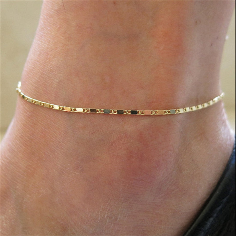 Simple Woman Anklets Casual/Sporty Gold Silver Color Chain Women Ankle Bracelet Jewelry