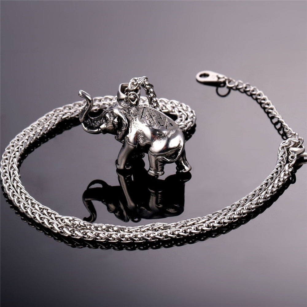 U7 Stainless Steel Gold Color Trendy Elephant Charm Pendant Necklace for Man Thick Chain Animal Lucky Jewelry Gift P755