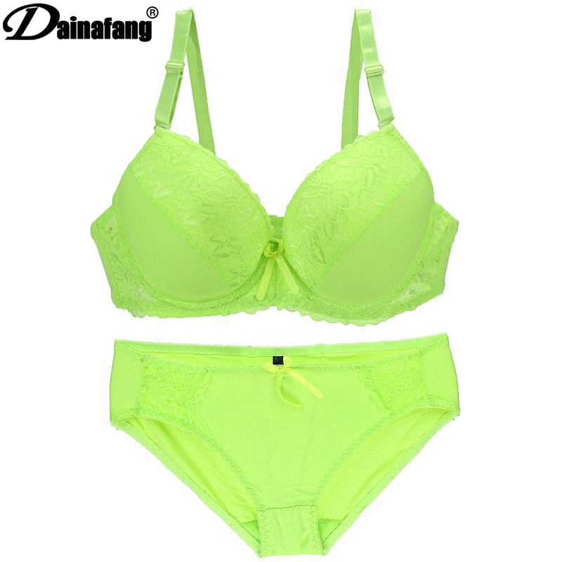 DaiNaFang Lady Lace Push Up Bra Sets 38/85 40/90 42/95 D DD E Cup Underwear Panties Womens Sexy Lingerie Female