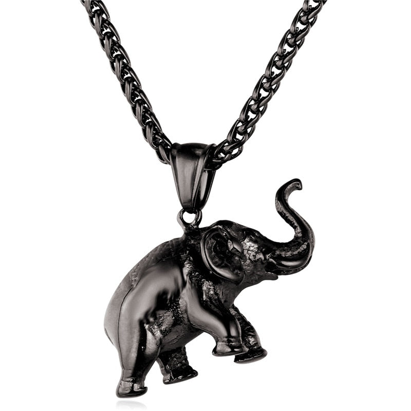 U7 Stainless Steel Gold Color Trendy Elephant Charm Pendant Necklace for Man Thick Chain Animal Lucky Jewelry Gift P755