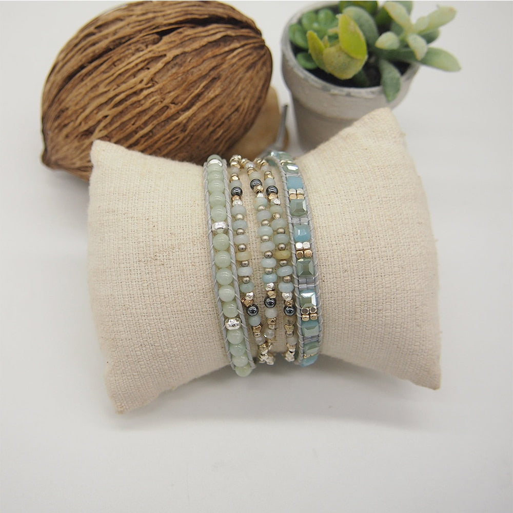 Amazonite Triple Wrap Bracelet Bohemian Beadwork Bracelet Gift for Mom