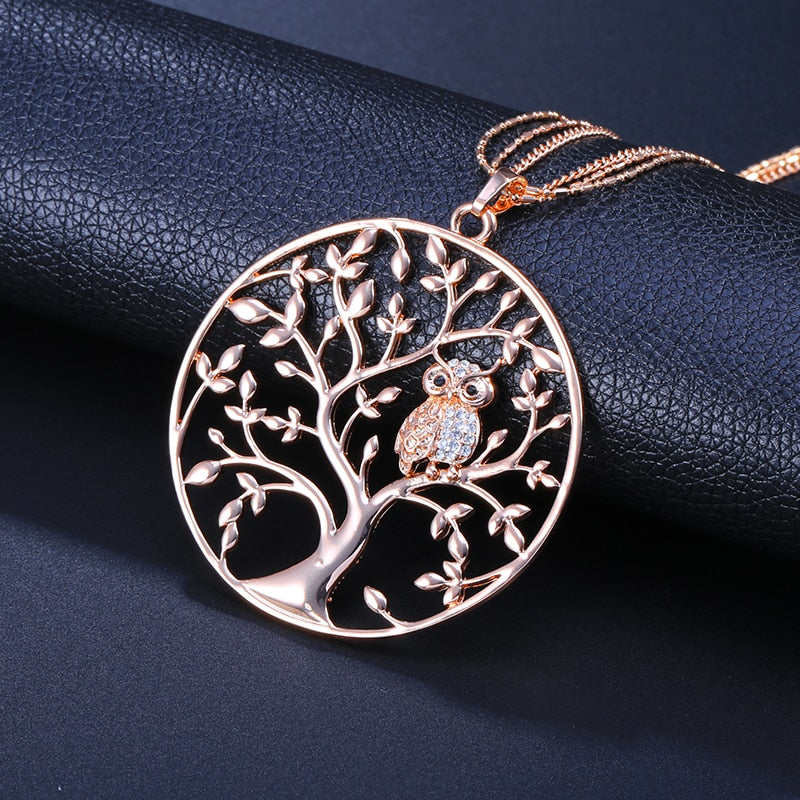 Gold Silvery Owl Necklaces for Women female Statement Jewelry Gift Big Tree Of Life Pendant Layered Chain Long Necklace 2020