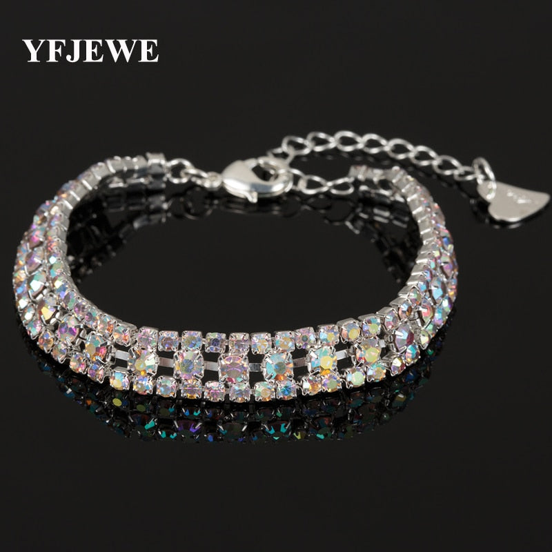 YFJEWE Luxury Classic Silver Plated Multicolor Crystal Bracelets Bangles Fashion Party Jewelry Love Bracelets for Women B129