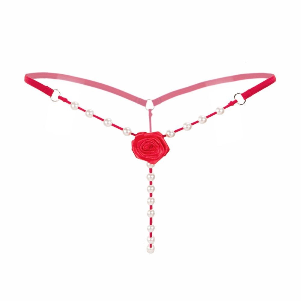 Women Flower Pearl G String Sexy Thong Temptation Panties Ladies Low Waist Underwear