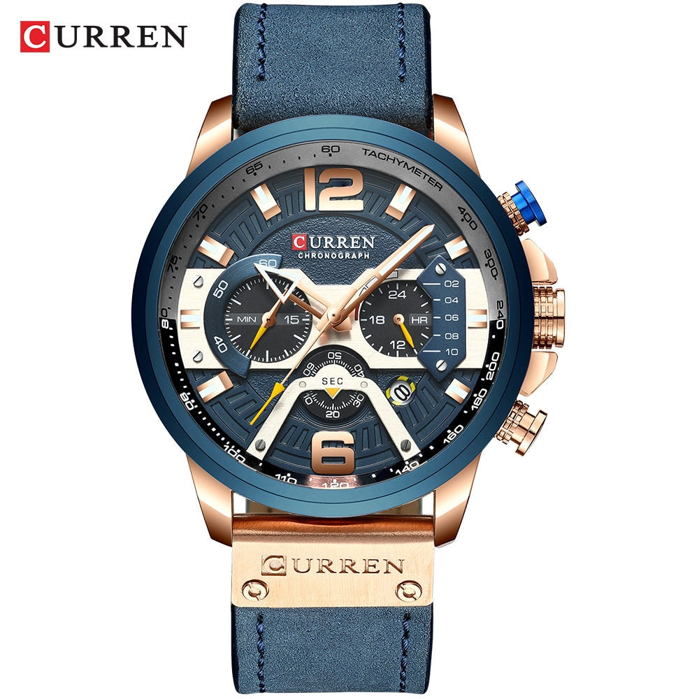 CURREN Mens Watches Top Brand Luxury Leather Sports Watch Men Fashion Chronograph Quartz Man Clock Waterproof Relogio Masculino