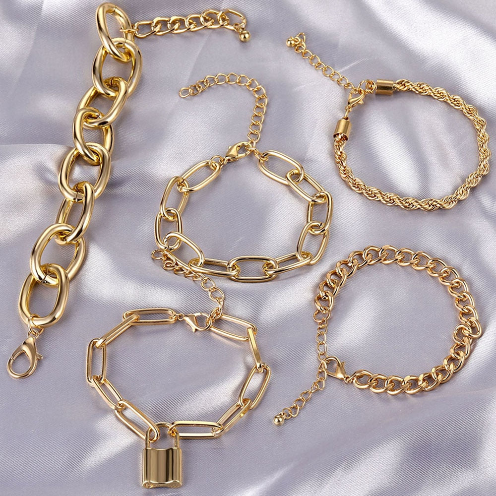 IPARAM 2021 Punk Rock Thick Chain Bracelet for Women Retro Street Geometric Lock Charm Bracelet  Jewelry