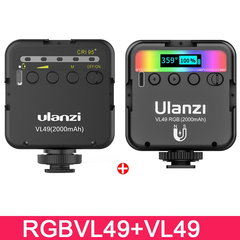 Ulanzi VL49 RGB Video Lights Mini LED Camera Light 2000mAh Rechargable LED Panel Lamp Photo Video Lighting  for Youtube Tik tok