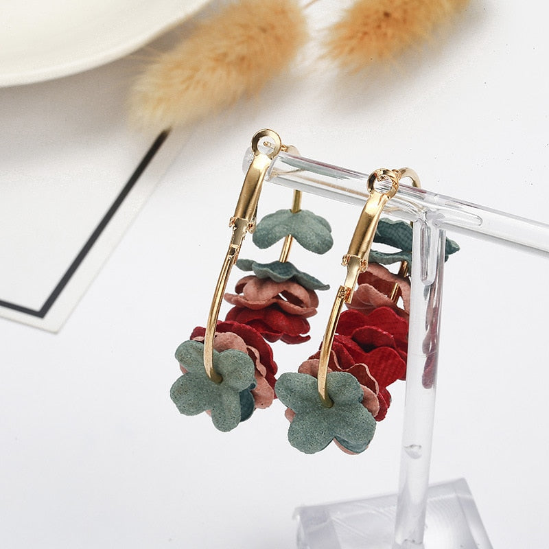 Fashion Fabric Flower Drop Earrings For Women Statement Colorful Petal Circle Big Fancy Earring Jewelry