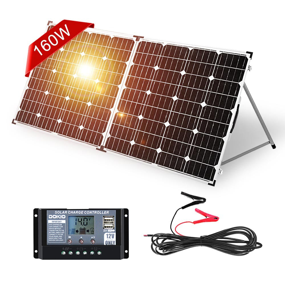 Dokio 100W 160W 200W Foldable Solar Panel China 10A/20A 12V Controller Folding Solar Panel Cell/System Charger Solar Panel