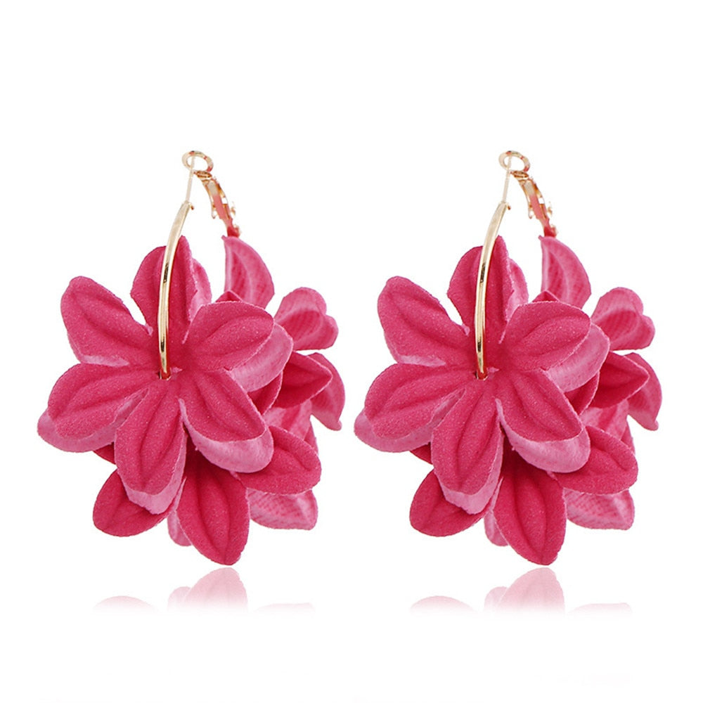 Fashion Fabric Flower Drop Earrings For Women Statement Colorful Petal Circle Big Fancy Earring Jewelry