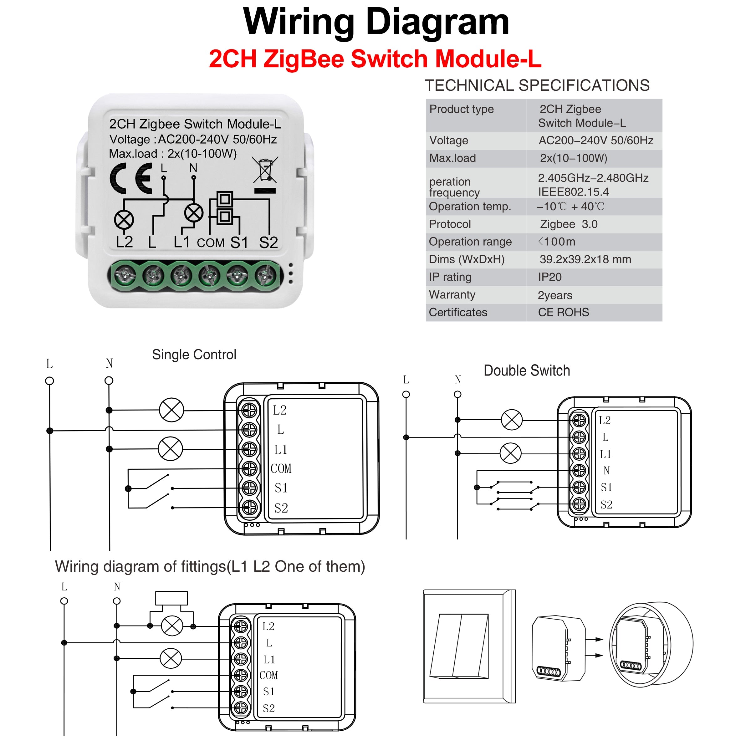 GIRIER Tuya ZigBee 3.0 Smart Switch Module No Neutral Wire Required Smart Home DIY Light Breaker Works with Alexa Google Home