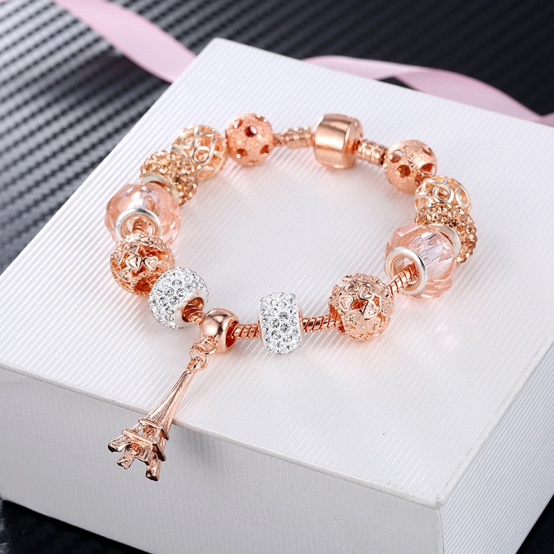 YADA Gifts Rose gold Eiffel Tower Bracelets&amp;Bangles Handmade For Women 2020 Bracelets Charm Friendship Crystal Bracelet BT200192