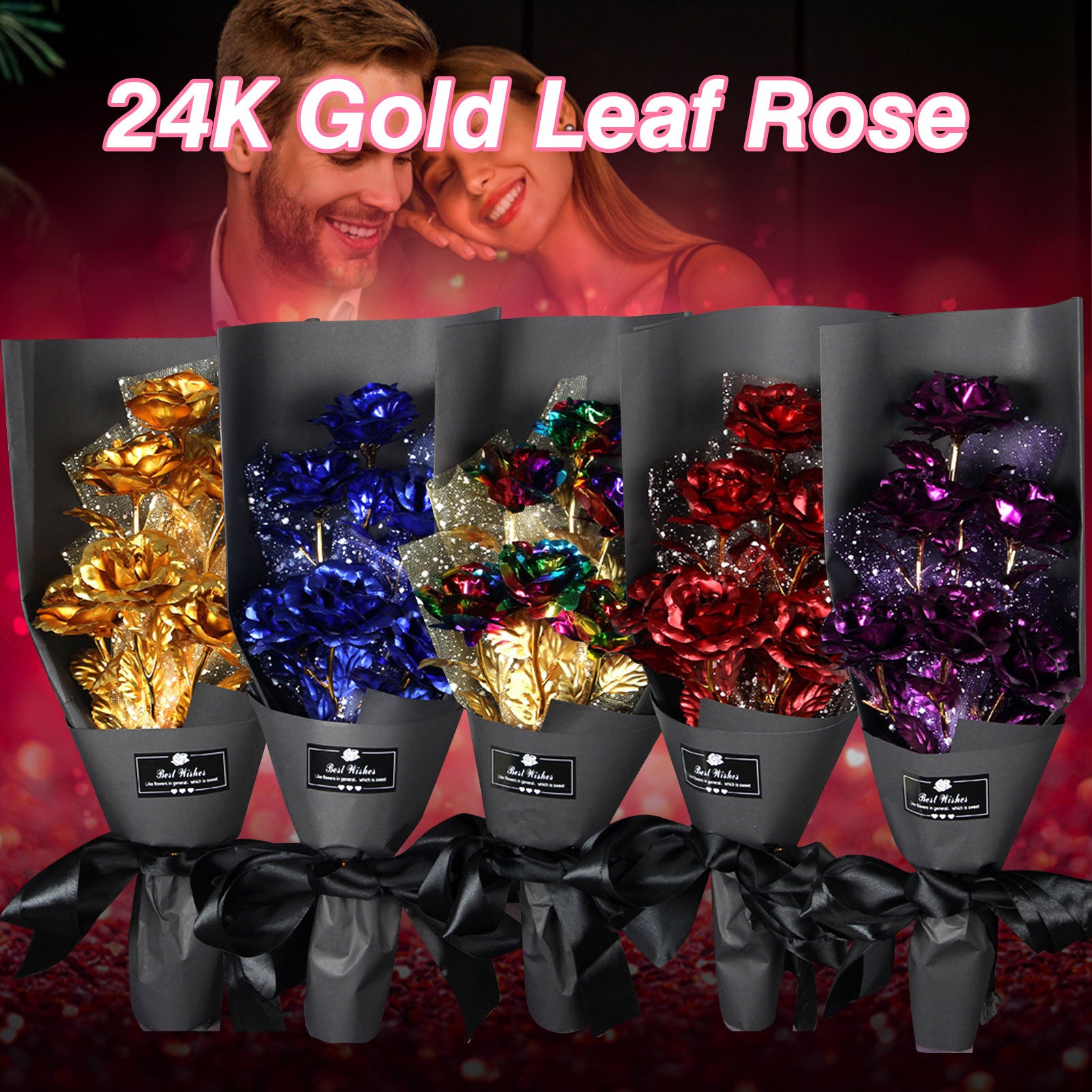 24K Foil Plated Gold Rose Bouquet Proposal Gift Flowers Box Wedding Decor Valentine Day Creative Gift Golden Rose Drop Shipping