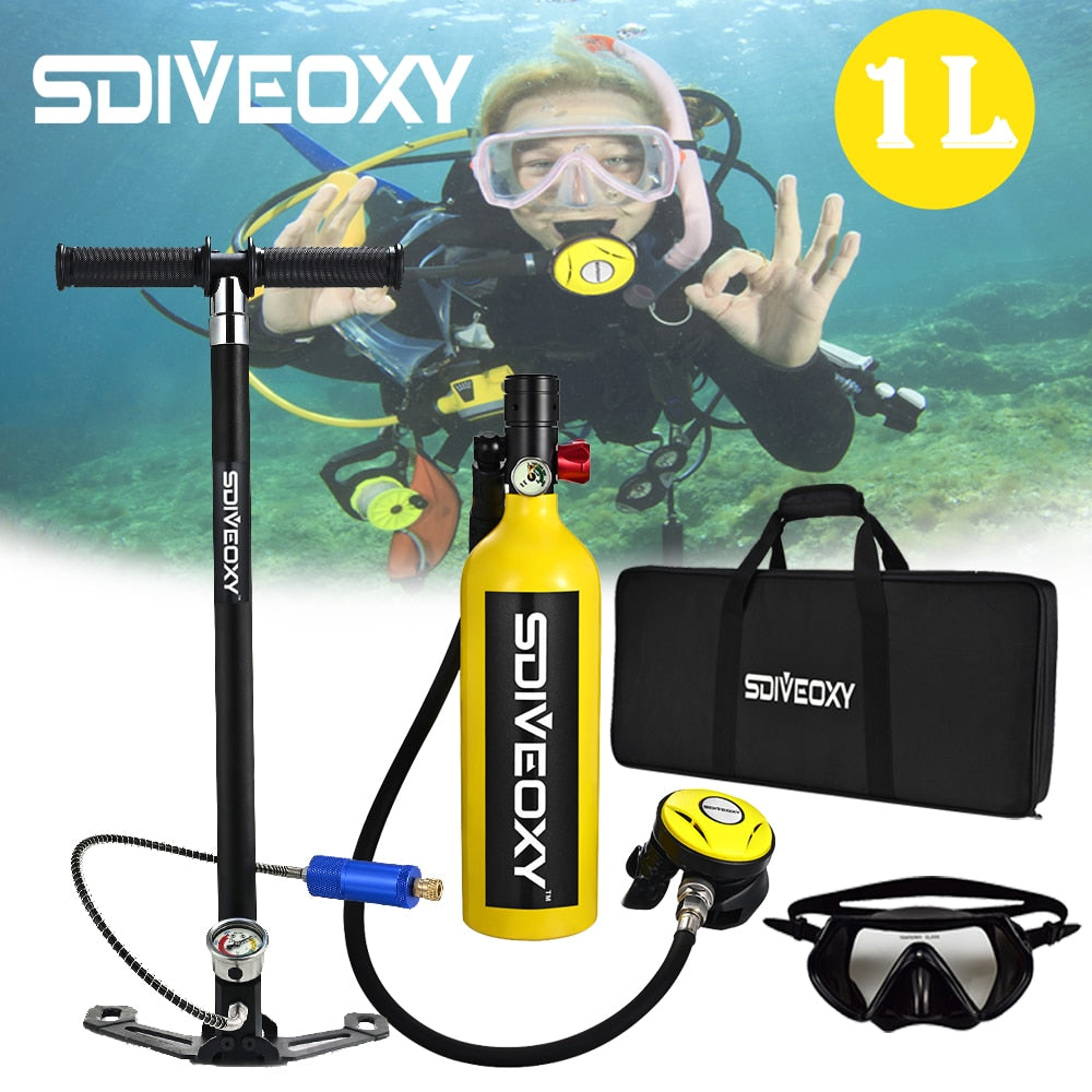1L Mini Diving Equipment Set Underwater Oxygen Cylinder Snorkeling Respirator Diving Air Storage Tank 6 in 1 Diving Set