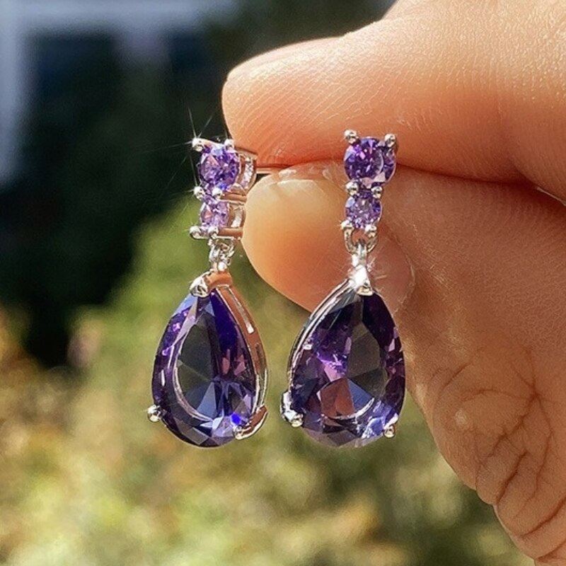 CAOSHI Charming Drop Earrings for Women Dazzling Purple Zirconia Elegant Female Exquisite Lady Party Accessories Fancy Jewelry