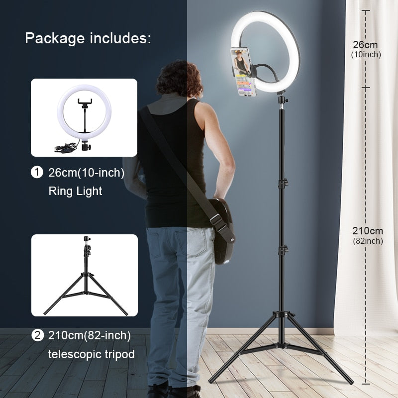 Selfie Ring Light Photography Led Rim Of Lamp with Optional Mobile Holder Mounting Tripod Stand Ringlight For Live Video Stream