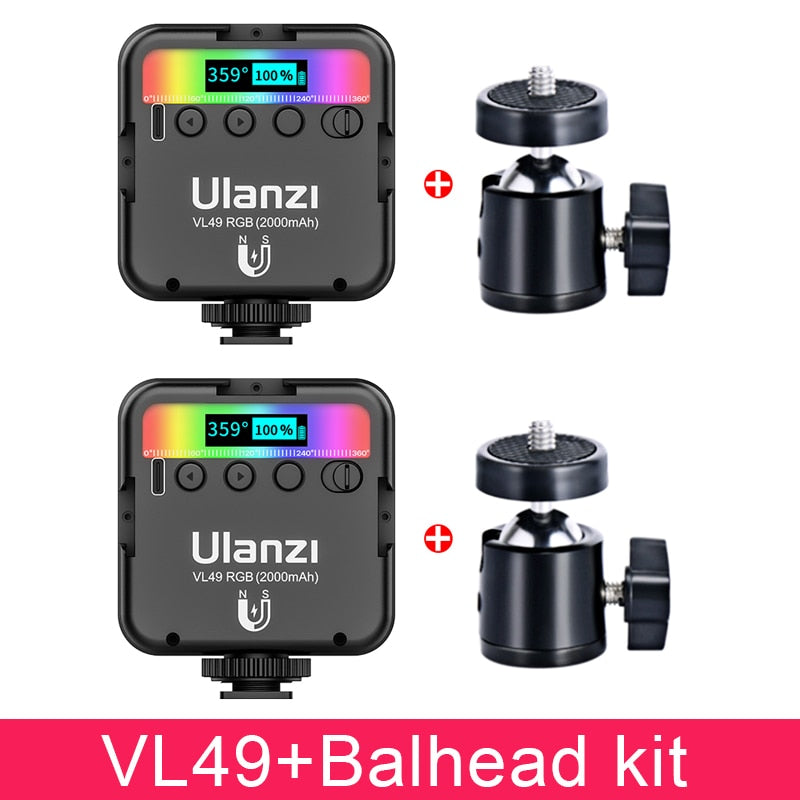 Ulanzi VL49 RGB Video Lights Mini LED Camera Light 2000mAh Rechargable LED Panel Lamp Photo Video Lighting  for Youtube Tik tok