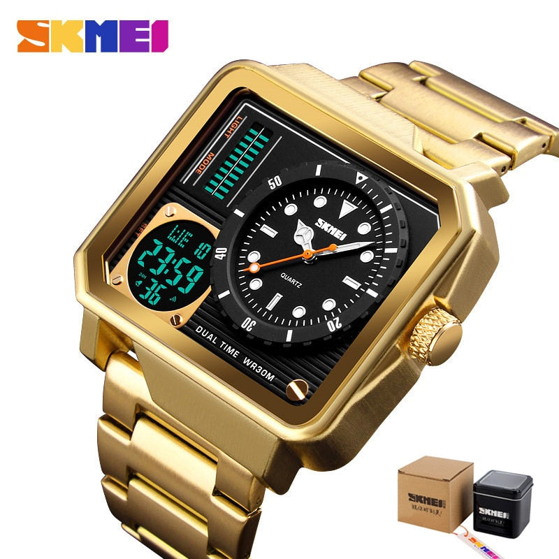 SKMEI Digital/Quartz Watch Men Stainless Steel Strap Wristwatches Double Time Display Male Clock Watches Relogio Masculino 1392